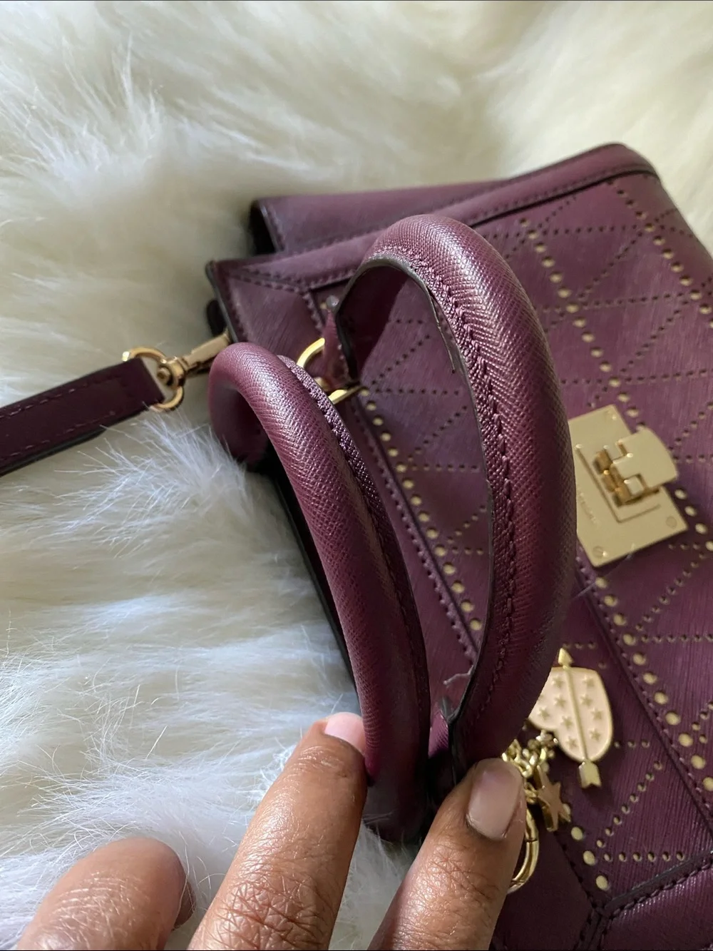 Michael Kors Small Tina Top Zip Messenger Satchel/ Shoulder Bag in Plum and Gold